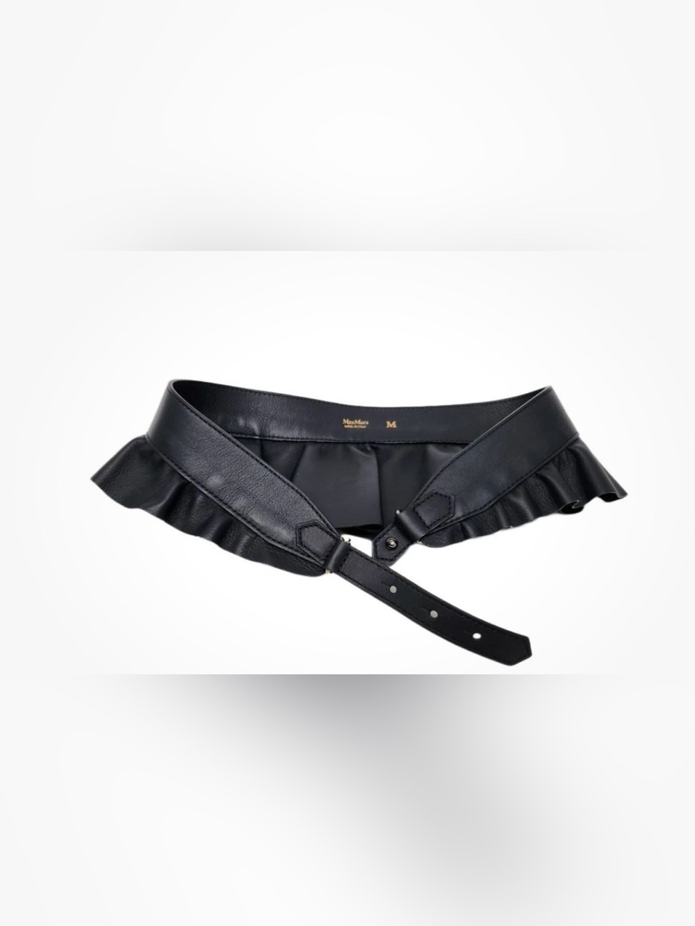 MaxMara Black Ruffled Leather Belt